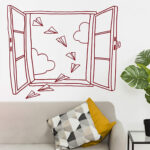 Vinilo Decorativo Ventana y Aviones de Papel